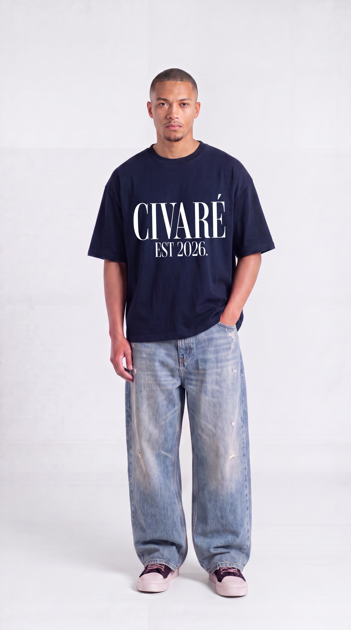 Collective Essential Tee - Navy Blue/White